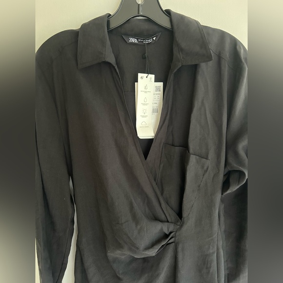 NWT ZARA Faux Wrap Long Sleeve Collared Mini Shirt Dress Scandi Minimalist Sz XS - Picture 11 of 16